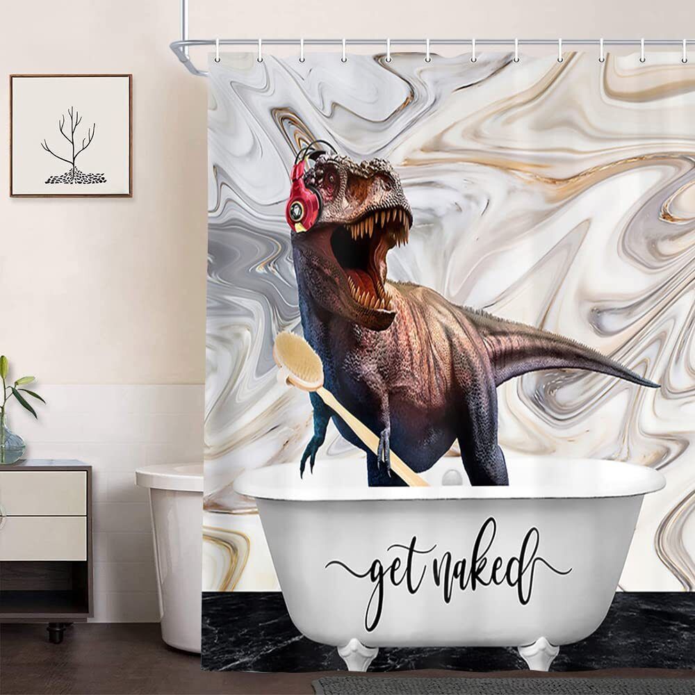 Marble Fabric Dinosaur Shower Curtain - Funny Humor For Animal Lovers Bathroom Decor