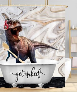 Marble Fabric Dinosaur Shower Curtain - Funny Humor For Animal Lovers Bathroom Decor