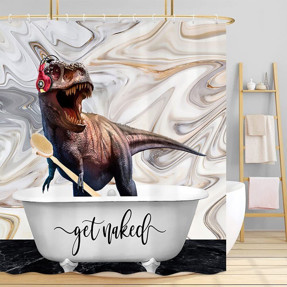 Marble Fabric Dinosaur Shower Curtain - Funny Humor For Animal Lovers Bathroom Decor