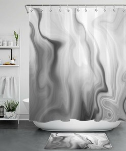Marble Mashup Grey White Marble Shower Curtain With Abstract Geometric Design