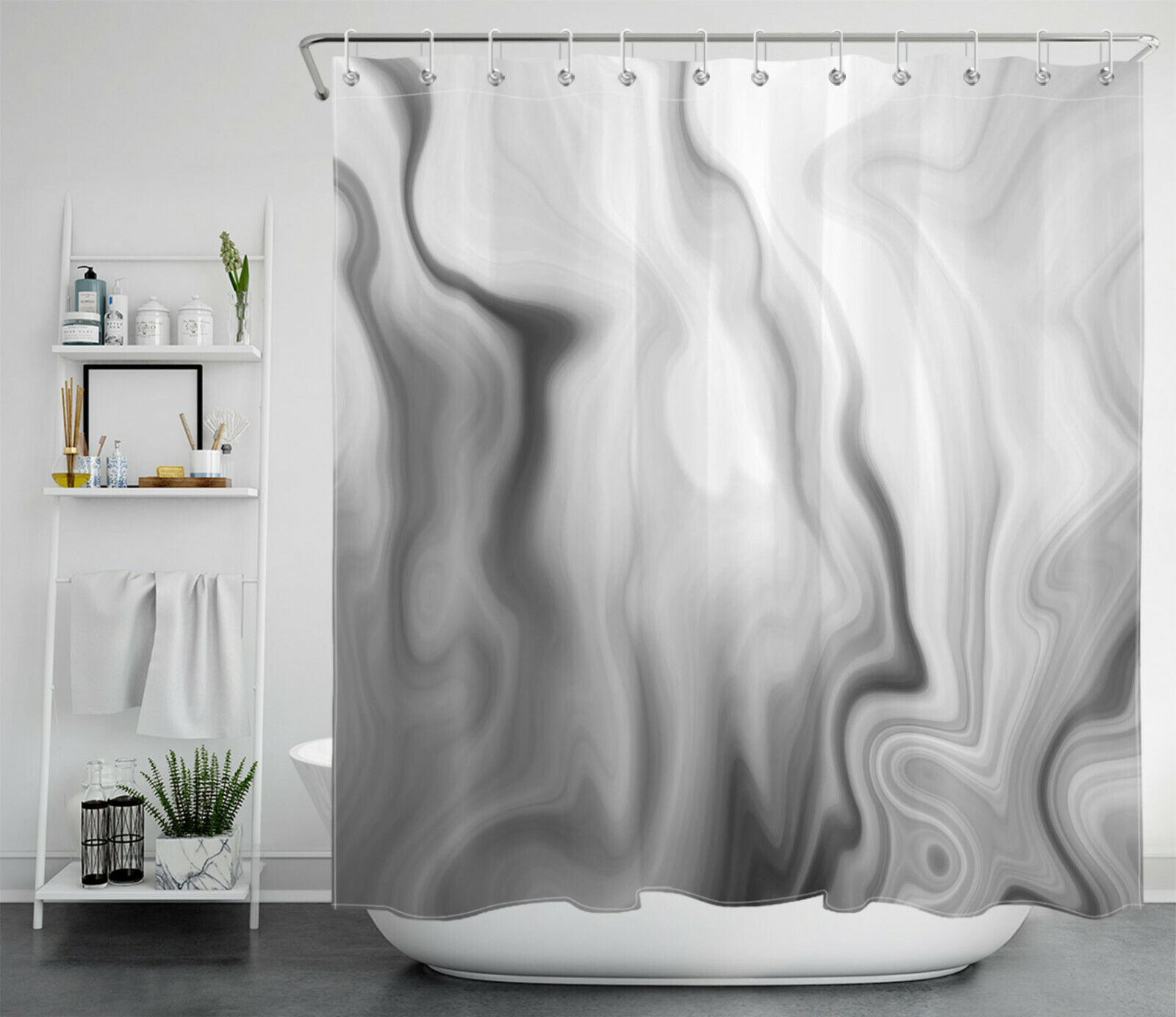 Marble Mashup Grey White Marble Shower Curtain With Abstract Geometric Design