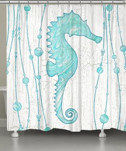 Marble Seahorse Shower Curtain for Coastal-Themed Bathrooms