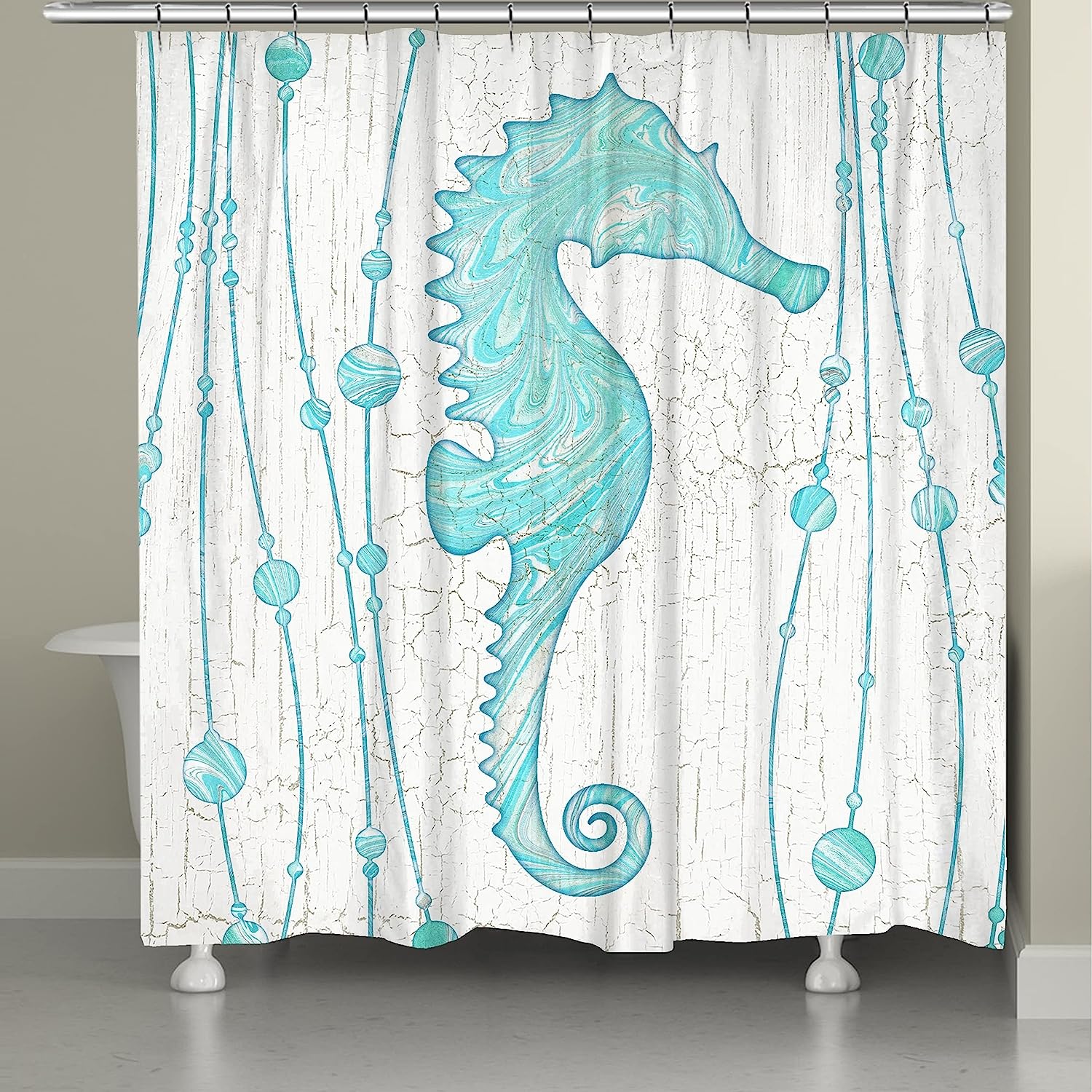 Marble Seahorse Shower Curtain for Coastal-Themed Bathrooms