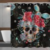 Marble Skull Flower Fabric Shower Curtain - Unique Marble Flower Bathroom Decor  