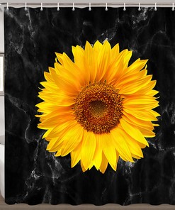 Marble Sunflower Shower Curtain, Bathroom Fabric Accessory 