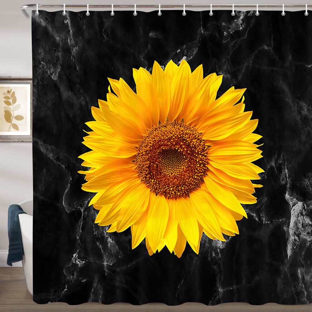 Marble Sunflower Shower Curtain, Bathroom Fabric Accessory