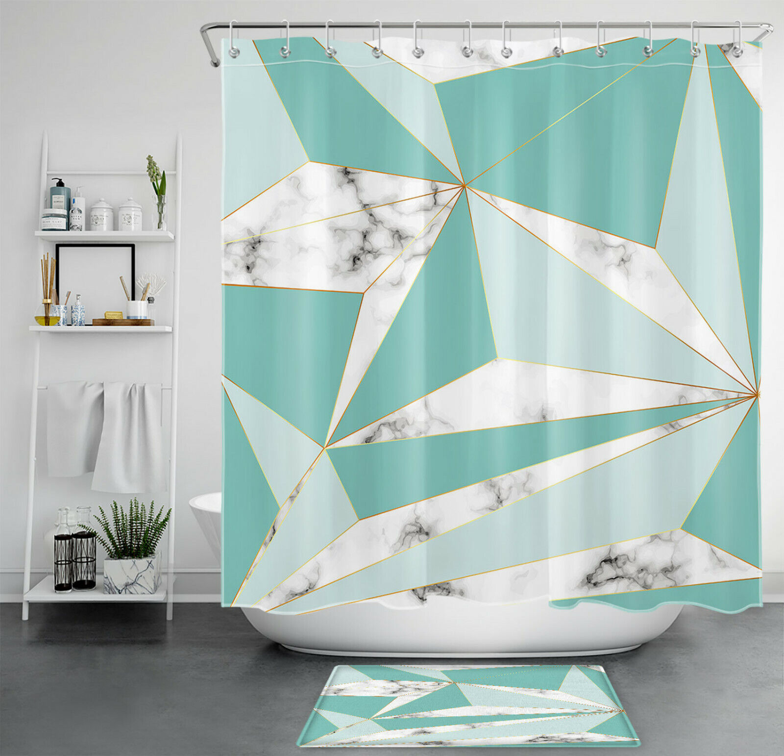 Marble Textures Grey Teal Marble Texture Geometric Pattern Shower Curtain