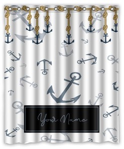 Marine Anchor Personalized Shower Curtain, Waterproof Curtain with Custom Quote, Boho Bathroom Decor