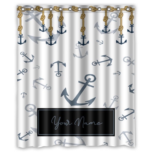 Marine Anchor Personalized Shower Curtain, Waterproof Curtain with Custom Quote, Boho Bathroom Decor