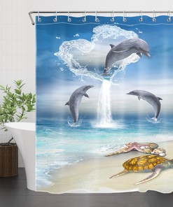 Marine Animal Sea Turtle Dolphin Funny Bathroom Shower Curtain