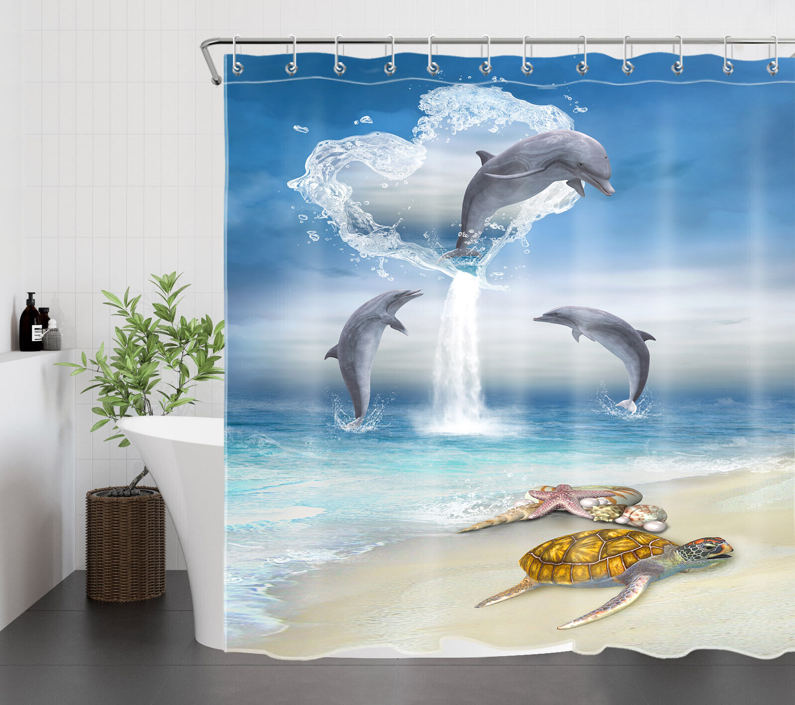 Marine Animal Sea Turtle Dolphin Funny Bathroom Shower Curtain