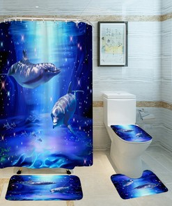 Marine Animal Set Lovely Dolphin Waterproof Shower Curtain - Luxury Shower Curtains