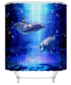 Marine Animal Set Lovely Dolphin Waterproof Shower Curtain - Luxury Shower Curtains