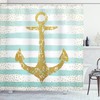 Marine Golden Anchor Striped Pattern Nautical Decor Shower Curtain, Ideal For Any Bathroom