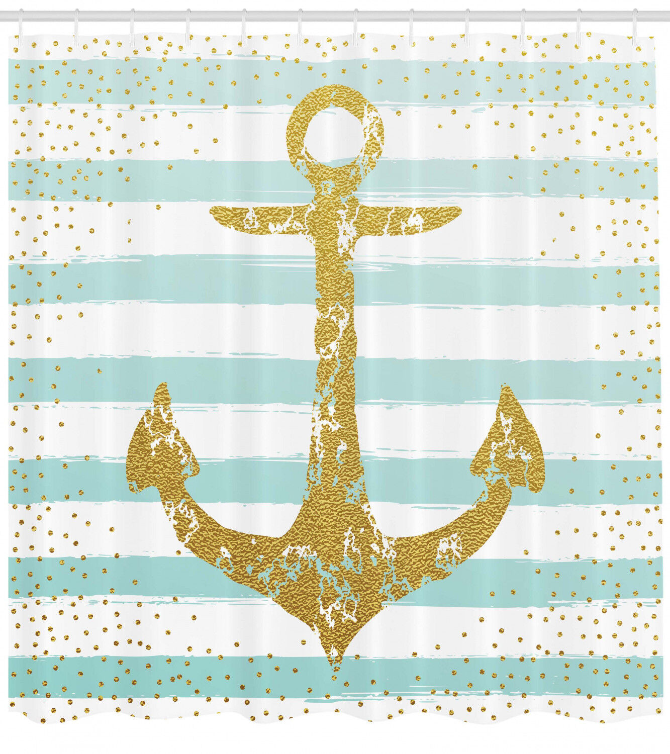 Marine Golden Anchor Striped Pattern Nautical Decor Shower Curtain, Ideal For Any Bathroom