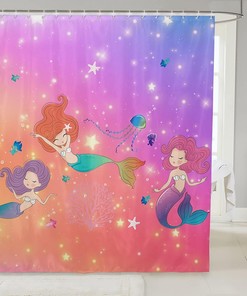 Marine Life Fish Starfish Coral Jellyfish Shower Curtain for Kids Boys Girls Room Decor