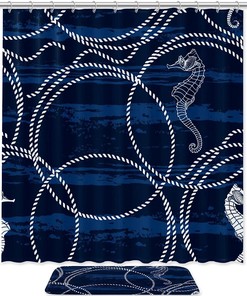 Marine Ropes and Seahorses Shower Curtain - Waterproof Bathroom Curtain