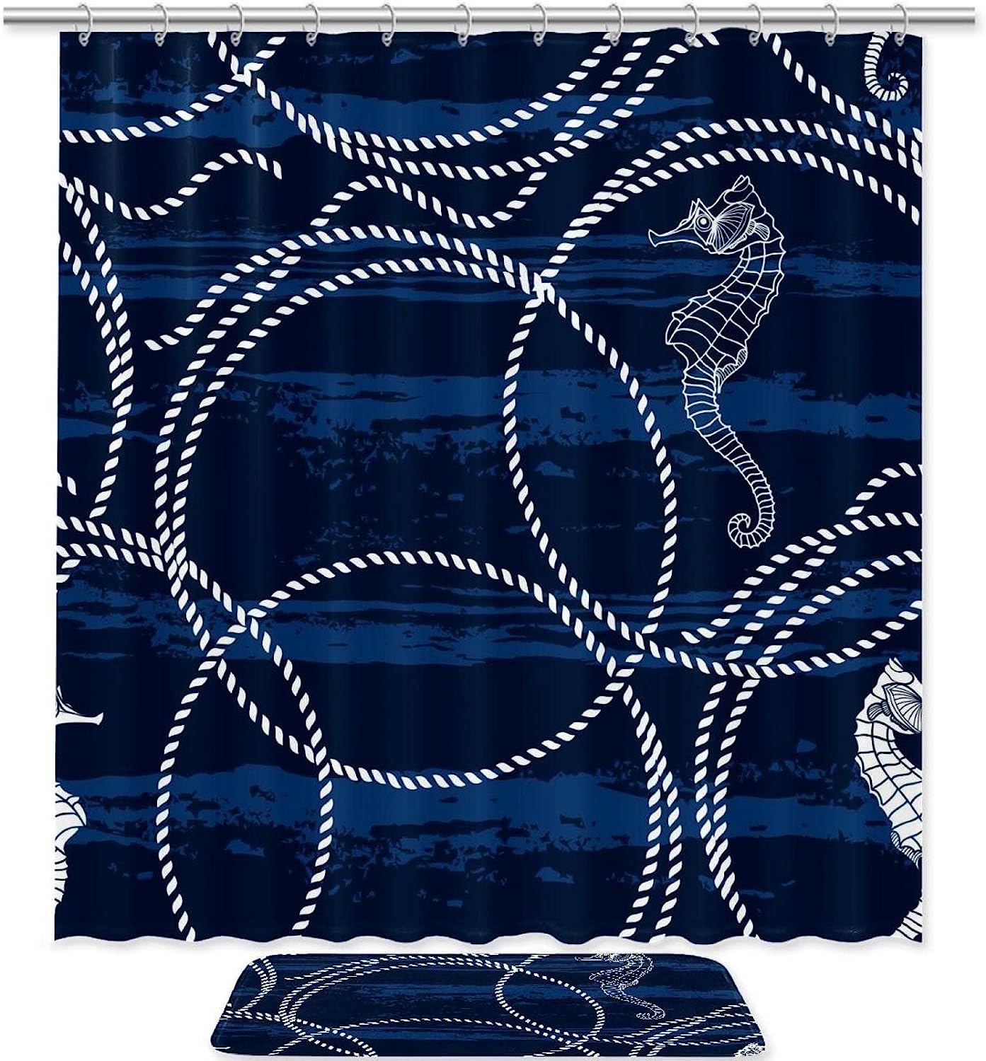 Marine Ropes and Seahorses Shower Curtain - Waterproof Bathroom Curtain