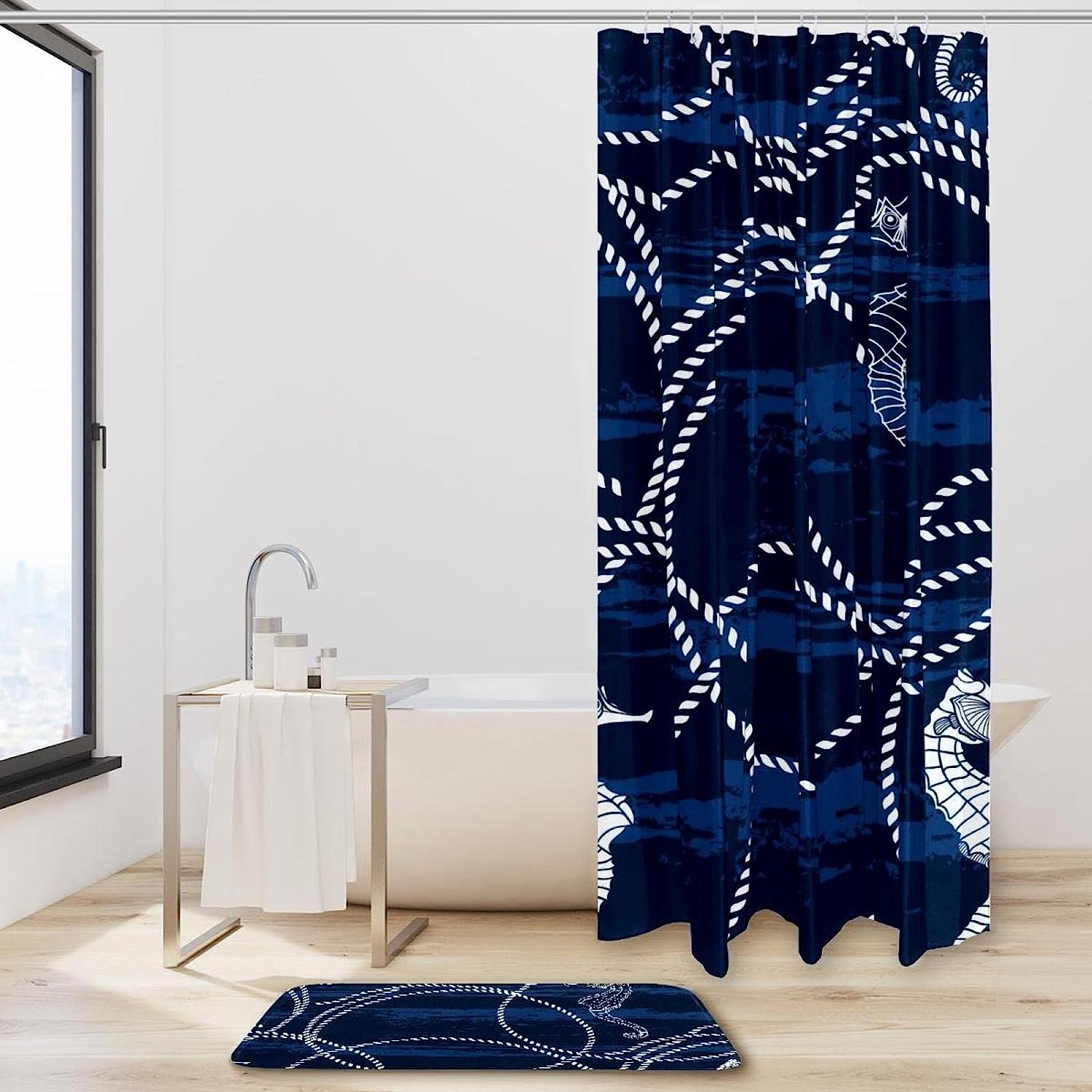Marine Ropes and Seahorses Shower Curtain - Waterproof Bathroom Curtain
