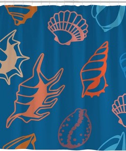 Marine Seashells Bathroom Decor Shower Curtain, RASHU Waterproof Fabric Bath Curtain Set