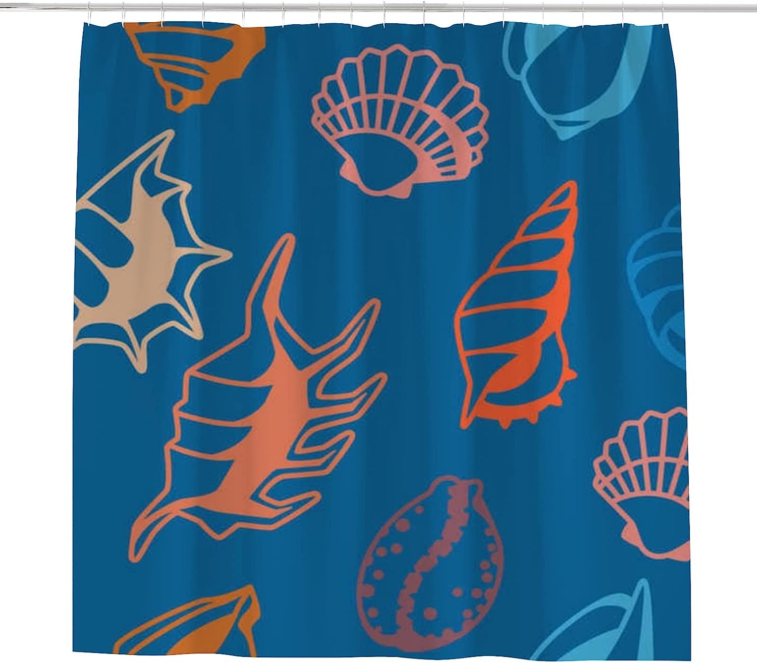 Marine Seashells Bathroom Decor Shower Curtain, RASHU Waterproof Fabric Bath Curtain Set