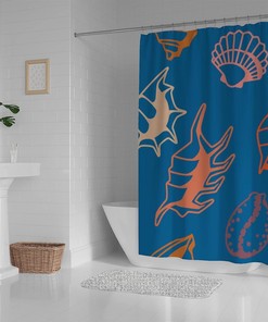 Marine Seashells Bathroom Decor Shower Curtain, RASHU Waterproof Fabric Bath Curtain Set