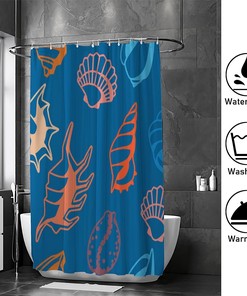 Marine Seashells Bathroom Decor Shower Curtain, RASHU Waterproof Fabric Bath Curtain Set