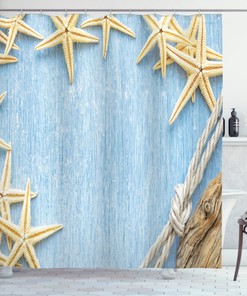 Marine Themed Rustic Beach Decor Shower Curtain with Seashells and Rope Image