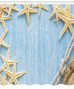 Marine Themed Rustic Beach Decor Shower Curtain with Seashells and Rope Image