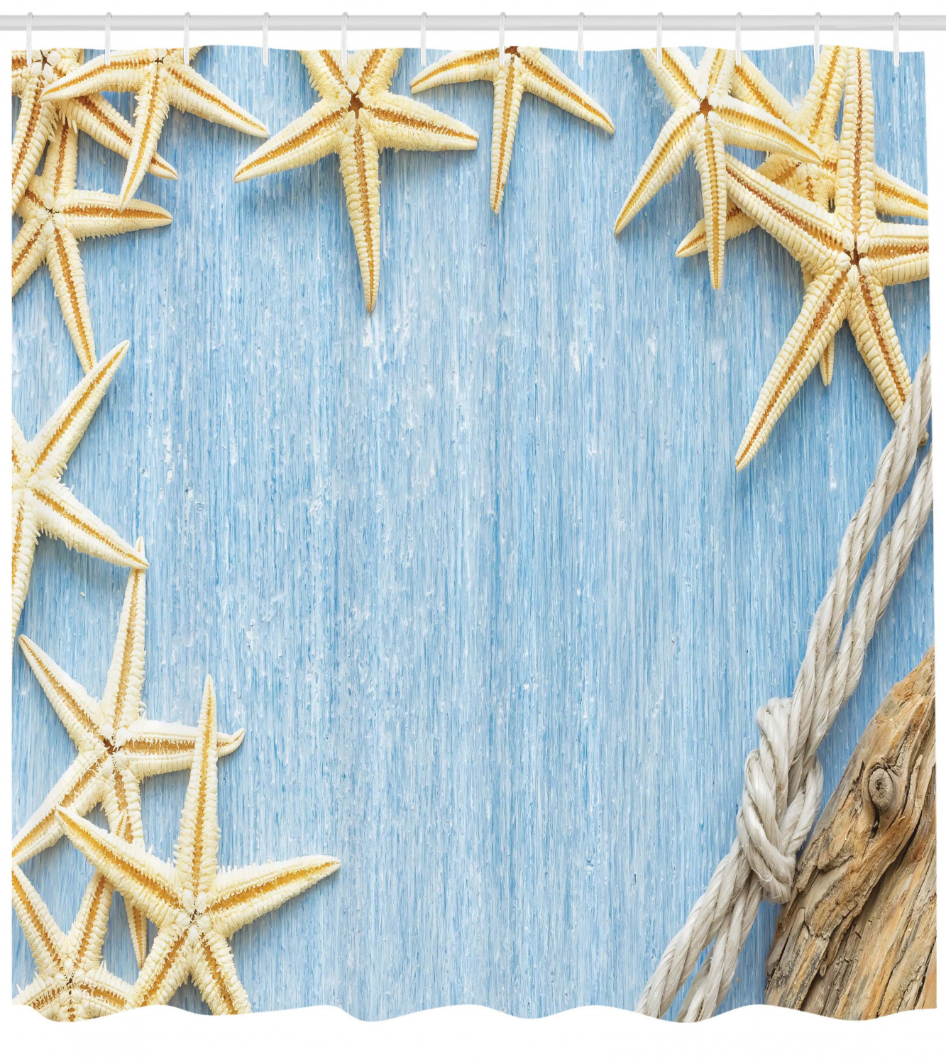 Marine Themed Rustic Beach Decor Shower Curtain with Seashells and Rope Image