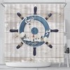 Marine Weathered Wooden Planks Ship Wheel Shower Curtain for Nautical Bathtub Decoration