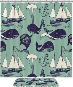 Marine Yachts Funny Whales Carefree Sunny Voyage Colorful Shower Curtain