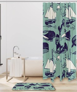 Marine Yachts Funny Whales Carefree Sunny Voyage Colorful Shower Curtain