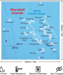 Marshall Islands Map Shower Curtain, Waterproof and Durable for Bathroom
