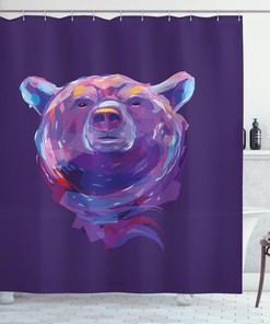 Mascot Face Brushstrokes Shower Curtain With Bear Print, Perfect For Rustic Bathroom Decor