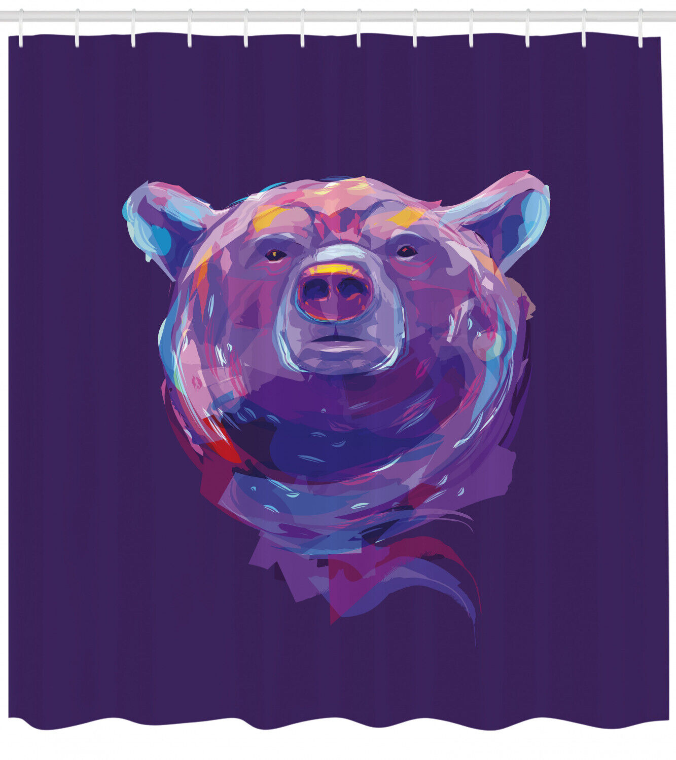Mascot Face Brushstrokes Shower Curtain With Bear Print, Perfect For Rustic Bathroom Decor - Image 2