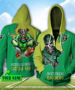 Mascot Skull Custom Name 3D All Over Printed Hoodie - Canberra Raiders Nrl