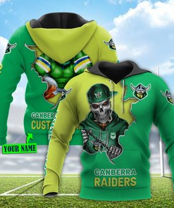 Mascot Skull Custom Name 3D All Over Printed Hoodie - Canberra Raiders Nrl Gifts For Fans