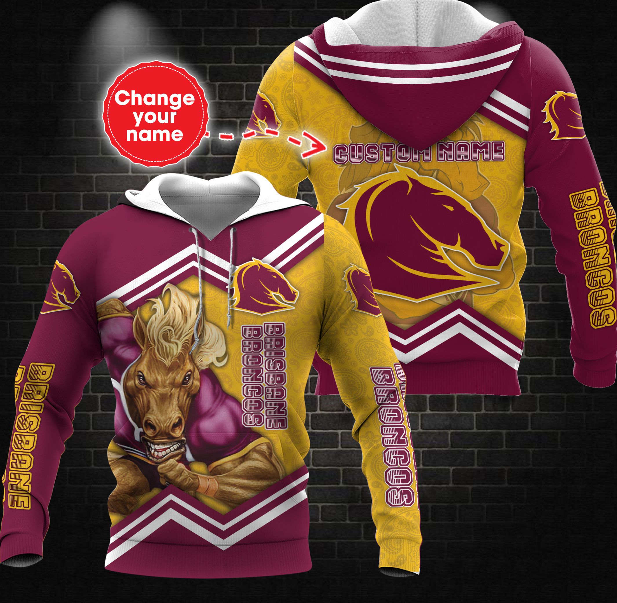 Mascot Tgiac Brisbane Broncos Nrl Custom 3D All Over Print Hoodie With Personalization