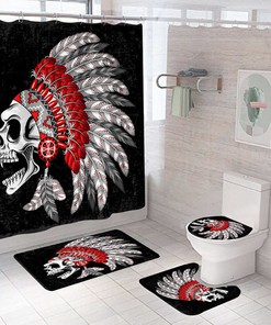 Masculine Black and White Skull Shower Curtain for a Sleek and Scary Bathroom