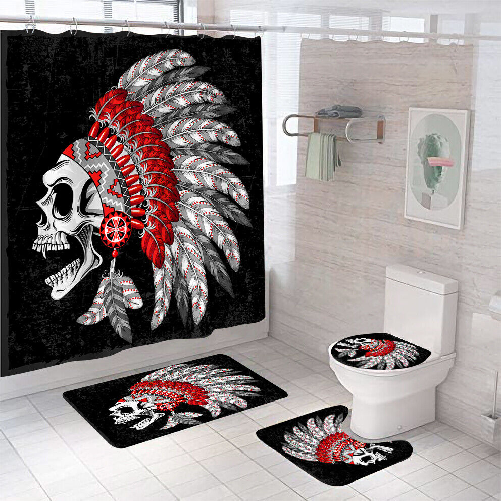 Masculine Black and White Skull Shower Curtain for a Sleek and Scary Bathroom