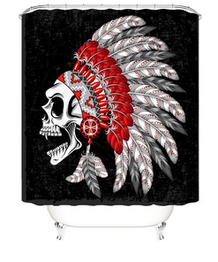 Masculine Black and White Skull Shower Curtain for a Sleek and Scary Bathroom