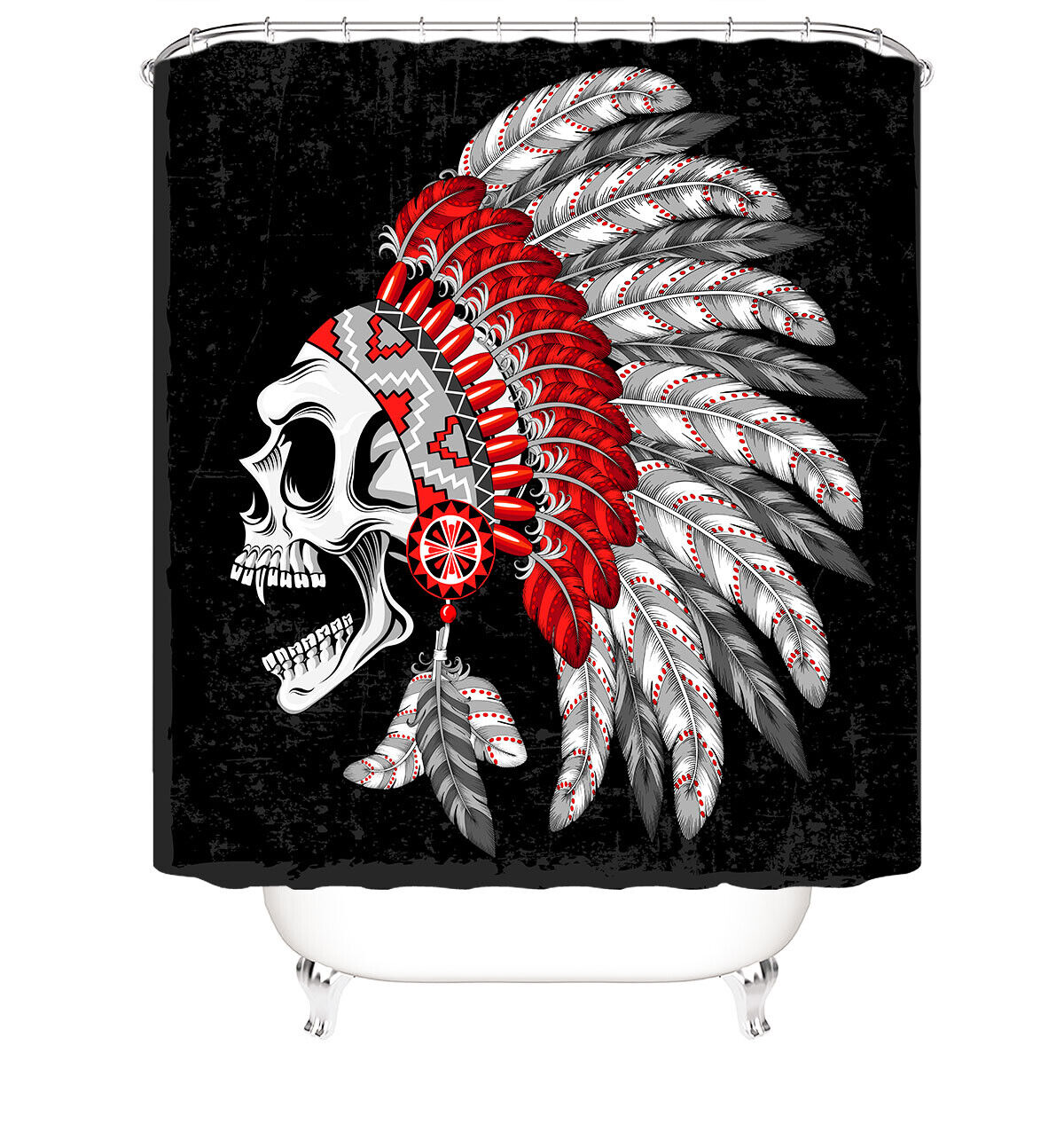 Masculine Black and White Skull Shower Curtain for a Sleek and Scary Bathroom