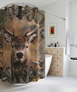 Masculine Hunter Shower Curtain With Deer And Elk Prints