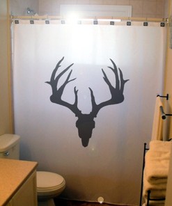 Masculine Hunting Bathroom Shower Curtain With Deer Skull Print