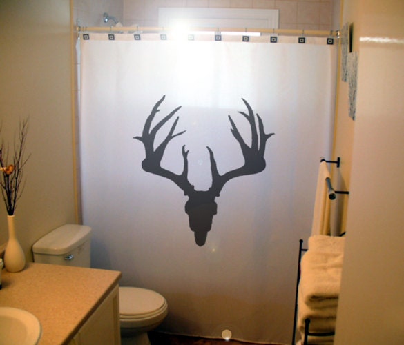 Masculine Hunting Bathroom Shower Curtain With Deer Skull Print