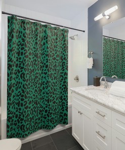 Matching Bath Set with Anti-Slip Animal Print Shower Curtain and Bathroom Curtain