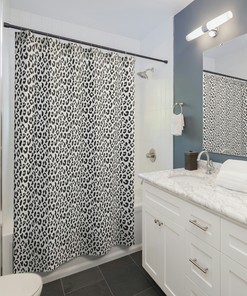 Matching Bath Set with Anti-Slip Animal Print Shower Curtain and Bathroom Curtain