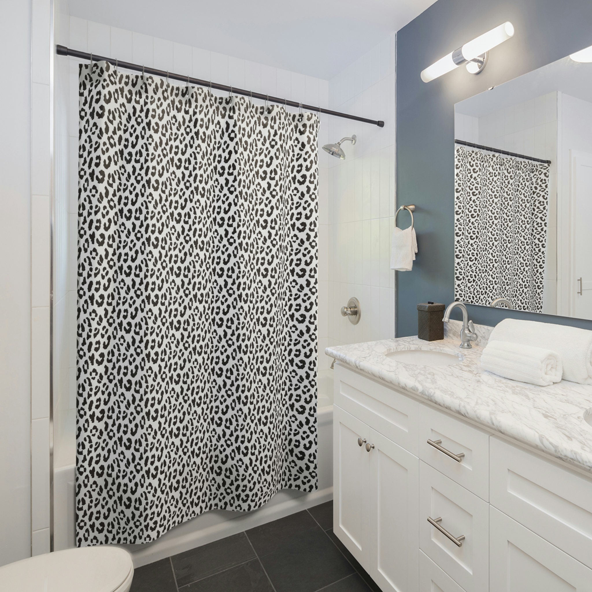 Matching Bath Set with Anti-Slip Animal Print Shower Curtain and Bathroom Curtain