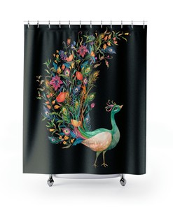 Matching Peacock and Flowers Shower Curtain Set Available